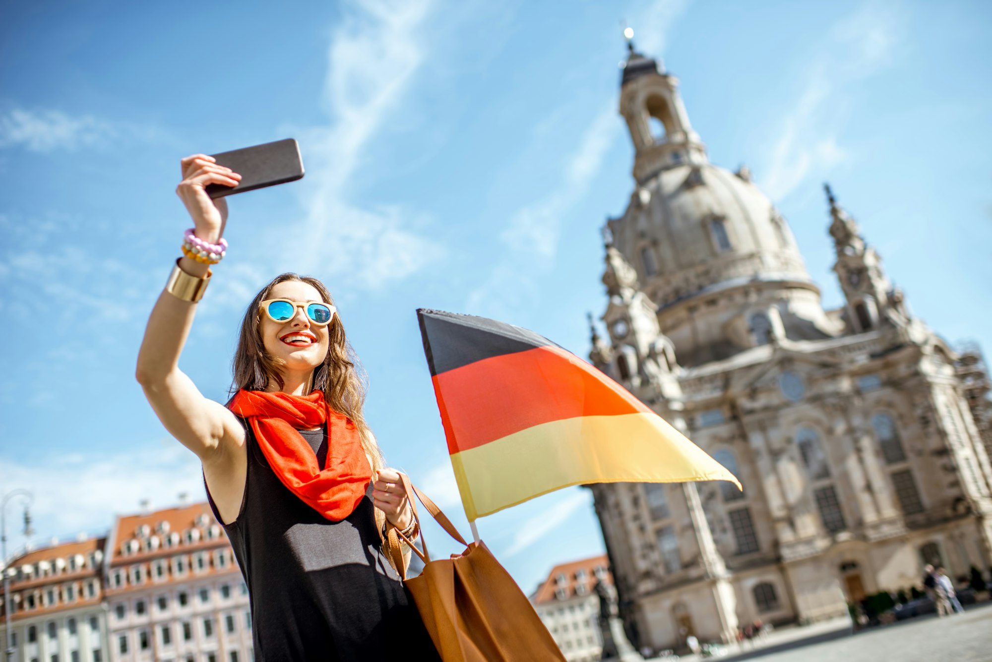 Woman traveling in Dresden city, Germany